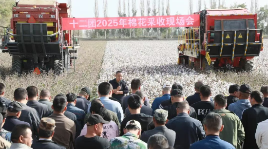 十二团部署“三秋”棉花采收工作 全面推行打包式采棉机作业