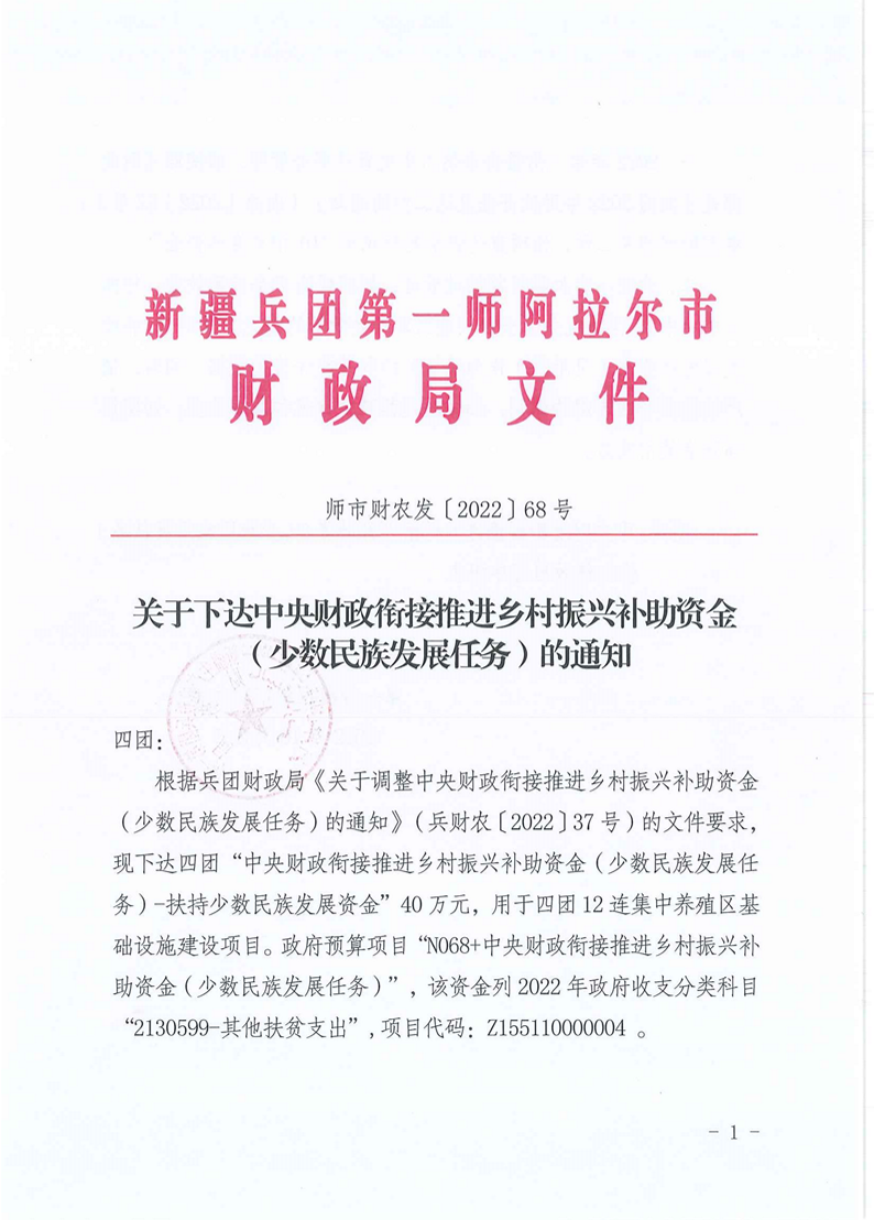  关于下达中央财政衔接推进乡村振兴补助资金（少数民族发展任务）的通知